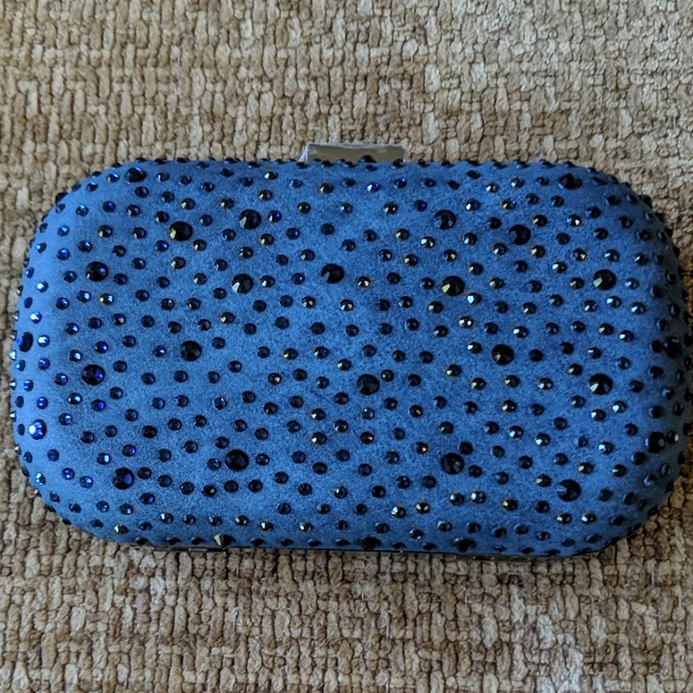 New Navy Blue Studded Clutch w/ Optional Chain